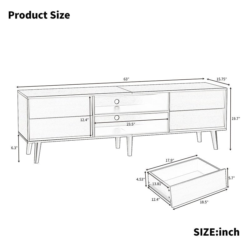 Bellemave® 63" TV Stand Features Vintage - style and Bevel Design with 4 Drawers - Bellemave