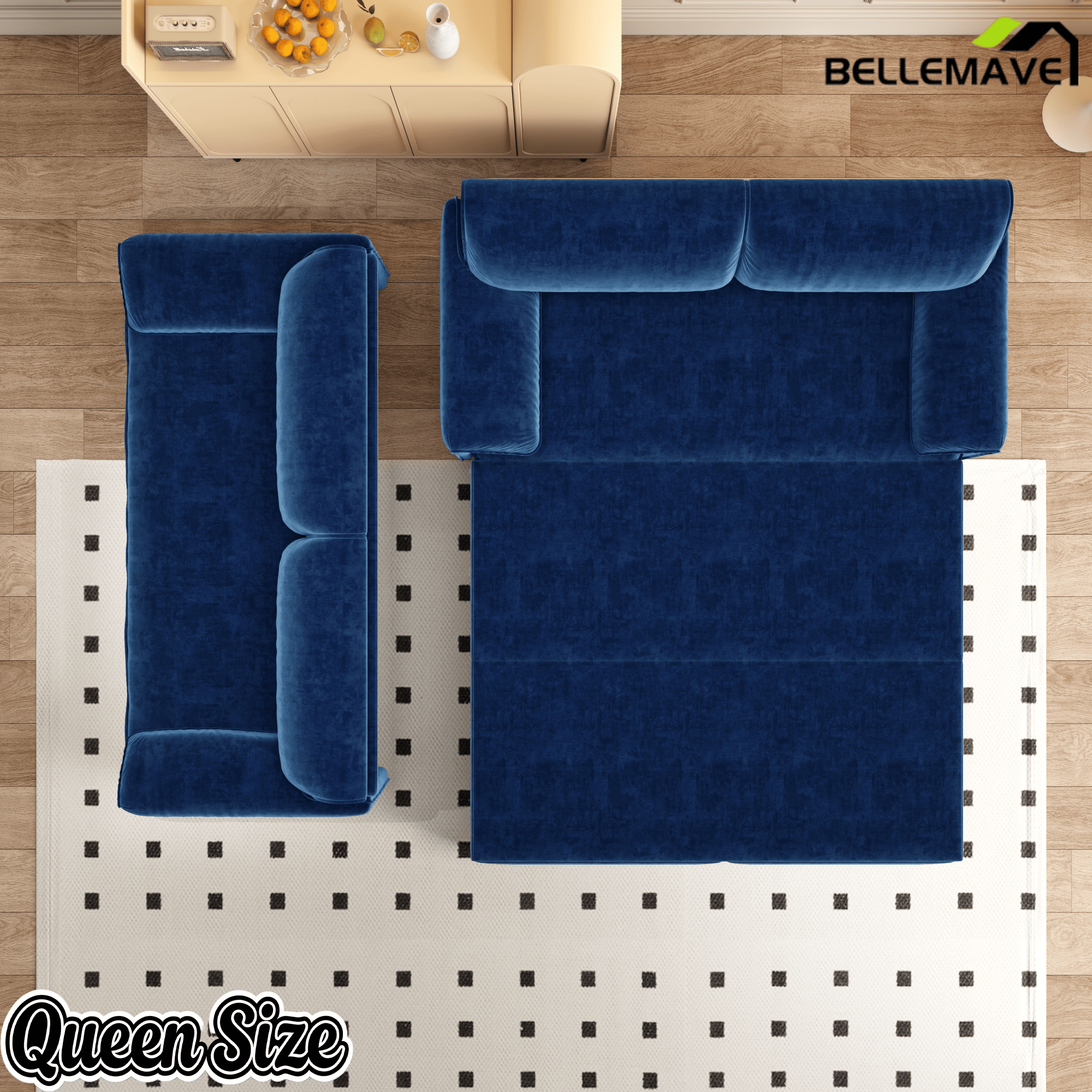 Bellemave® 66'' Velvet Queen Sleeper Sofa Bed, 3 - in - 1 Convertible Couch with Armrest for Living Room & Apartment - Bellemave