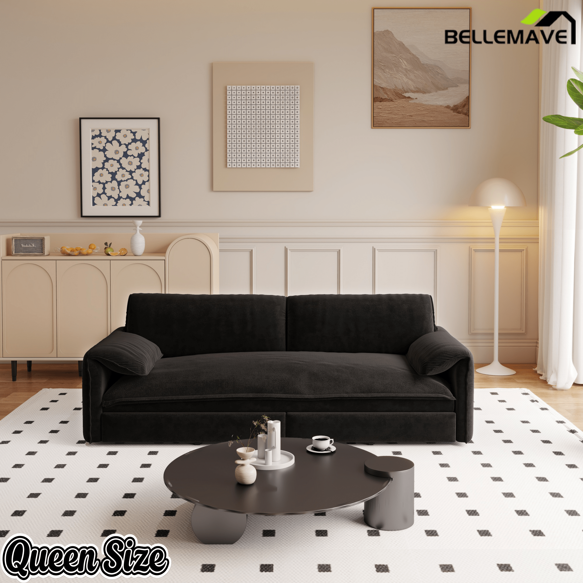Bellemave® 66'' Velvet Queen Sleeper Sofa Bed, 3 - in - 1 Convertible Couch with Armrest for Living Room & Apartment - Bellemave