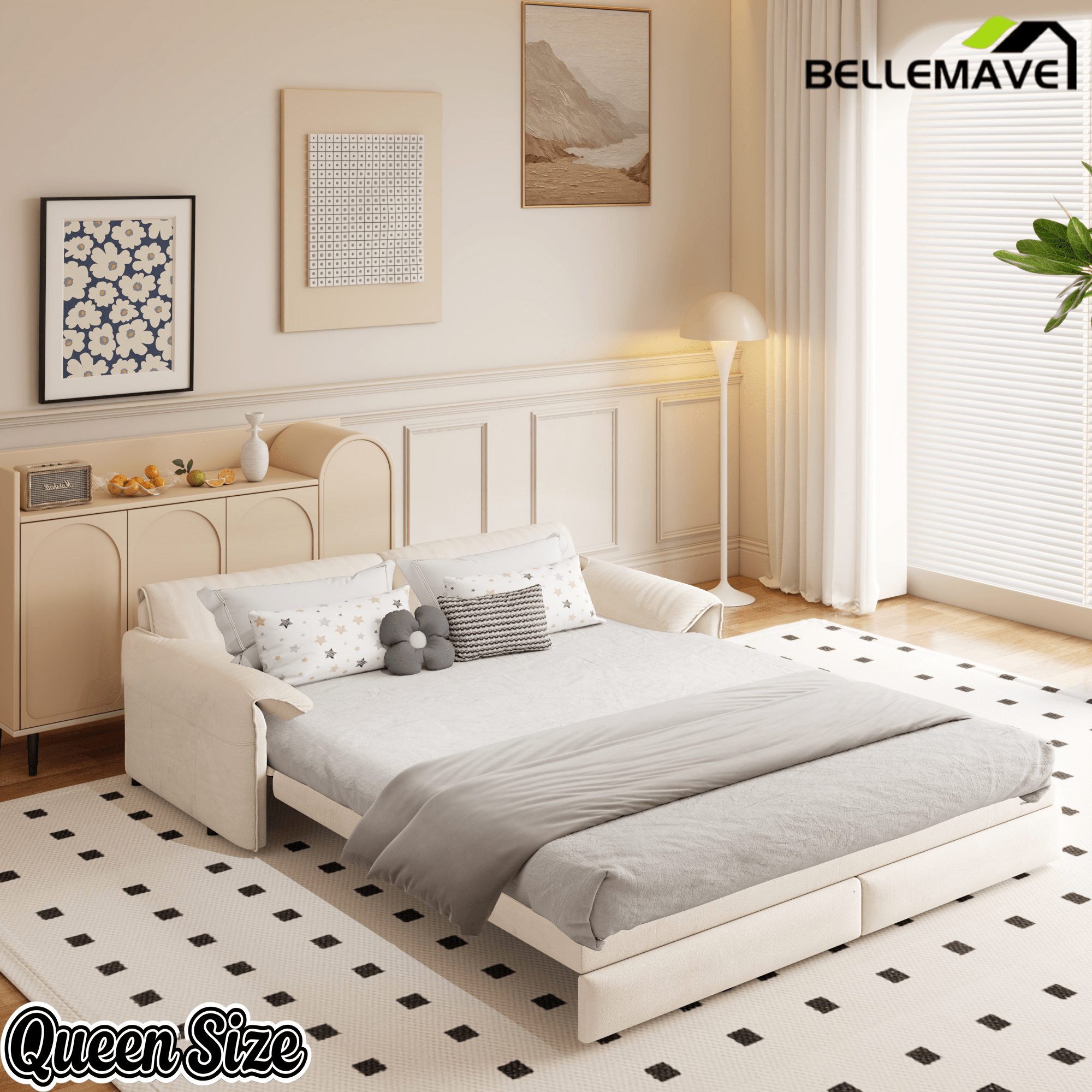 Bellemave® 66'' Velvet Queen Sleeper Sofa Bed, 3 - in - 1 Convertible Couch with Armrest for Living Room & Apartment - Bellemave