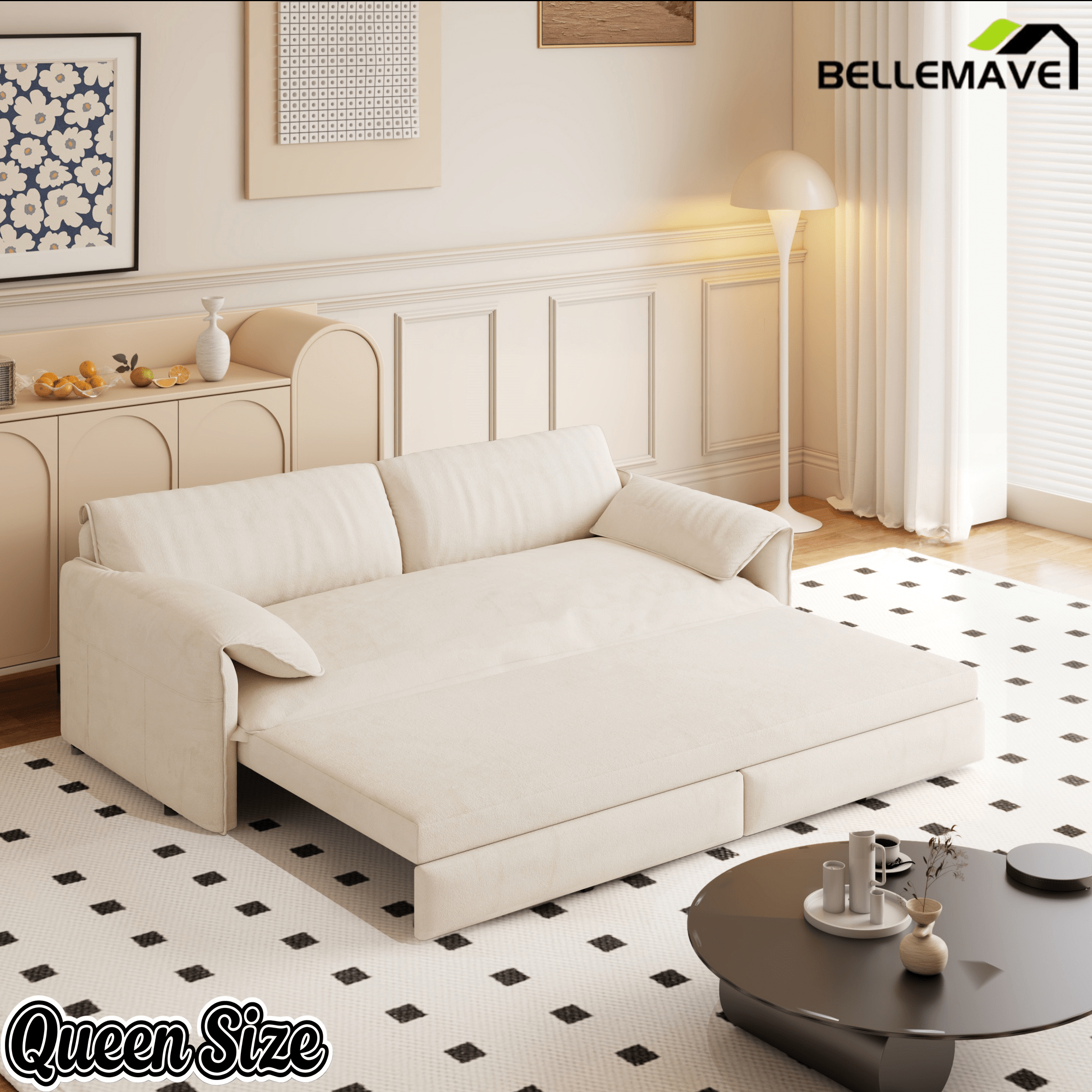 Bellemave® 66'' Velvet Queen Sleeper Sofa Bed, 3 - in - 1 Convertible Couch with Armrest for Living Room & Apartment - Bellemave