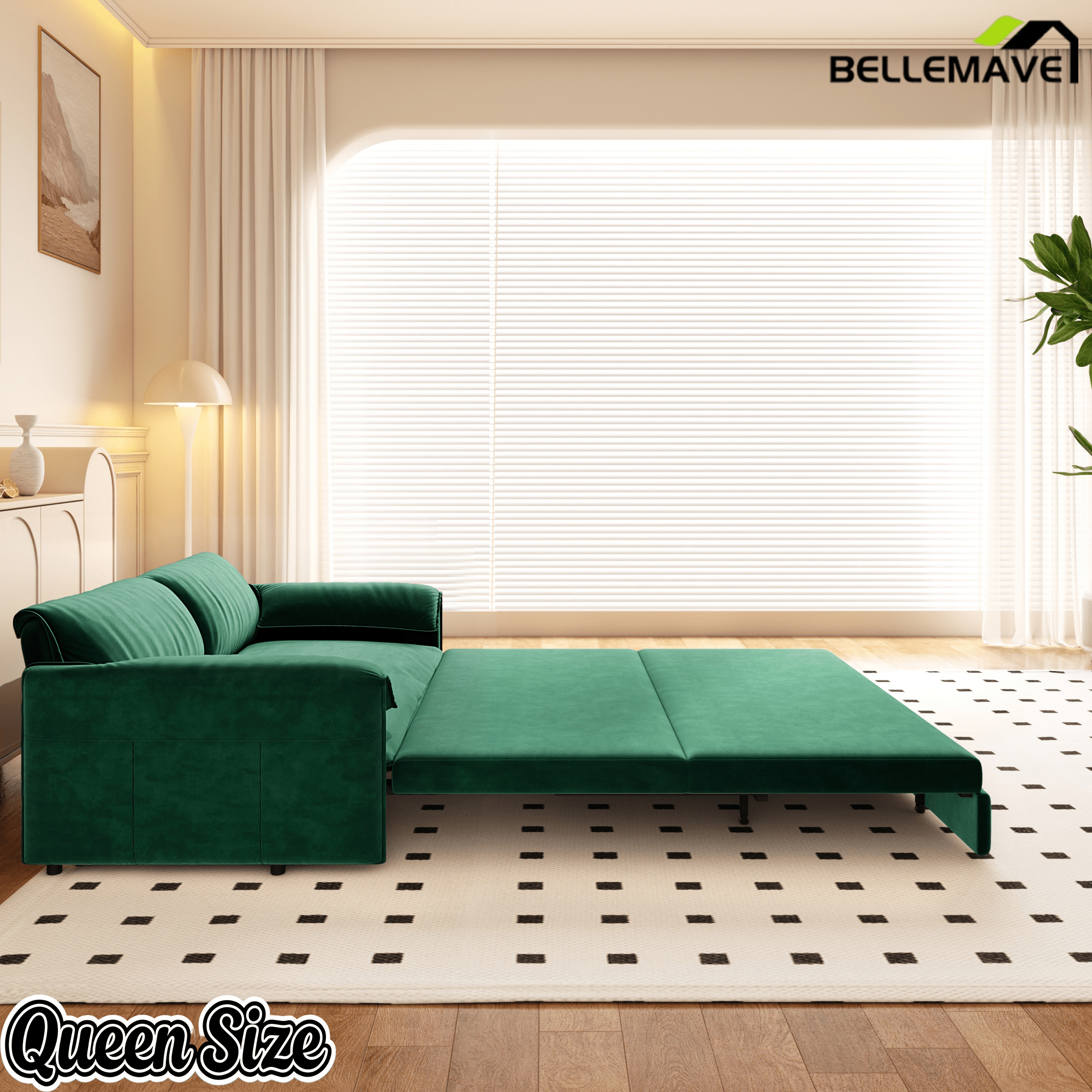 Bellemave® 66'' Velvet Queen Sleeper Sofa Bed, 3 - in - 1 Convertible Couch with Armrest for Living Room & Apartment - Bellemave
