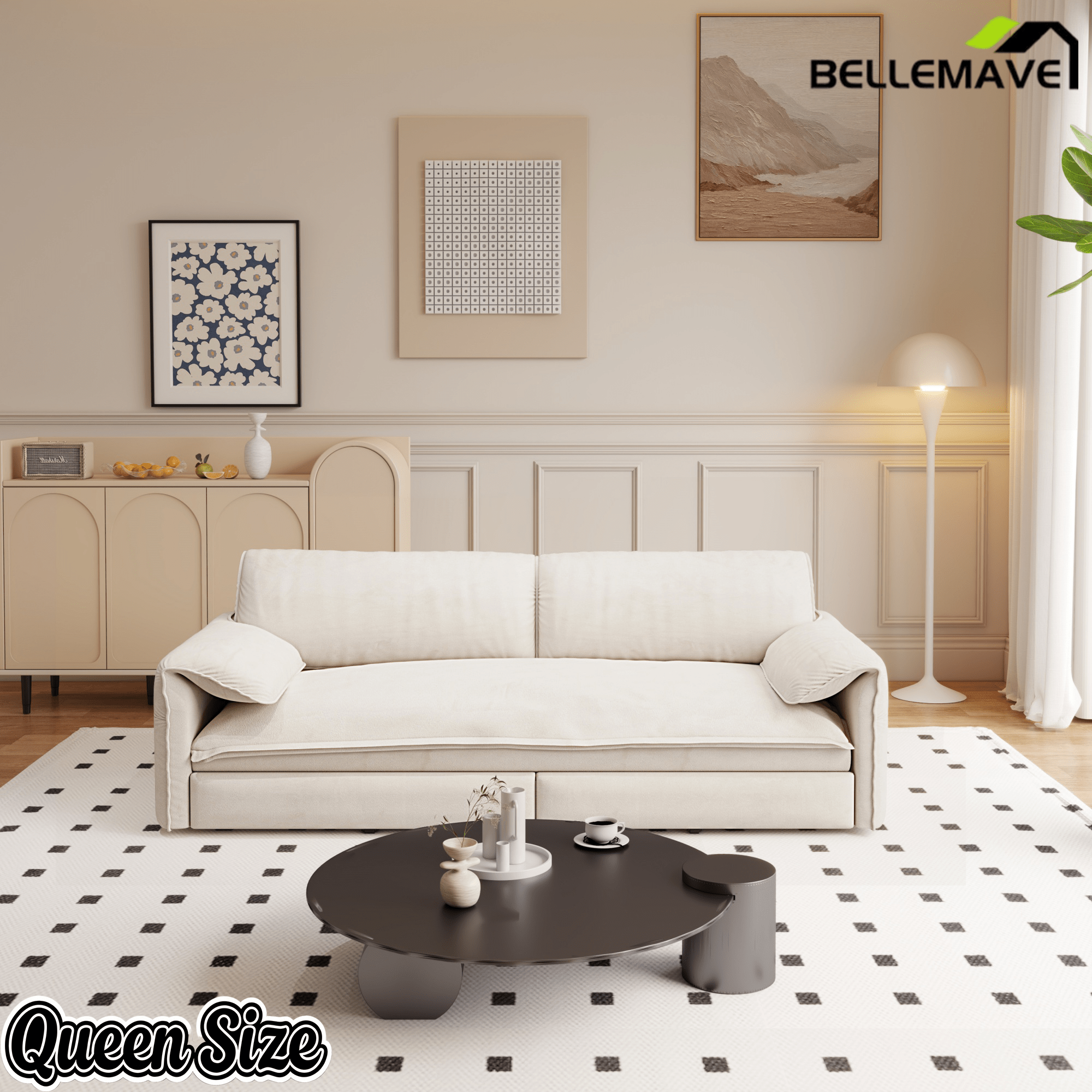 Bellemave® 66'' Velvet Queen Sleeper Sofa Bed, 3 - in - 1 Convertible Couch with Armrest for Living Room & Apartment - Bellemave