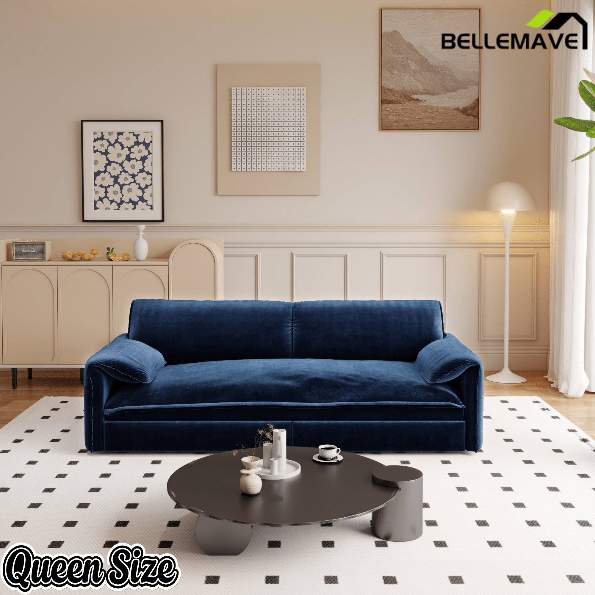 Bellemave® 66'' Velvet Queen Sleeper Sofa Bed, 3 - in - 1 Convertible Couch with Armrest for Living Room & Apartment - Bellemave