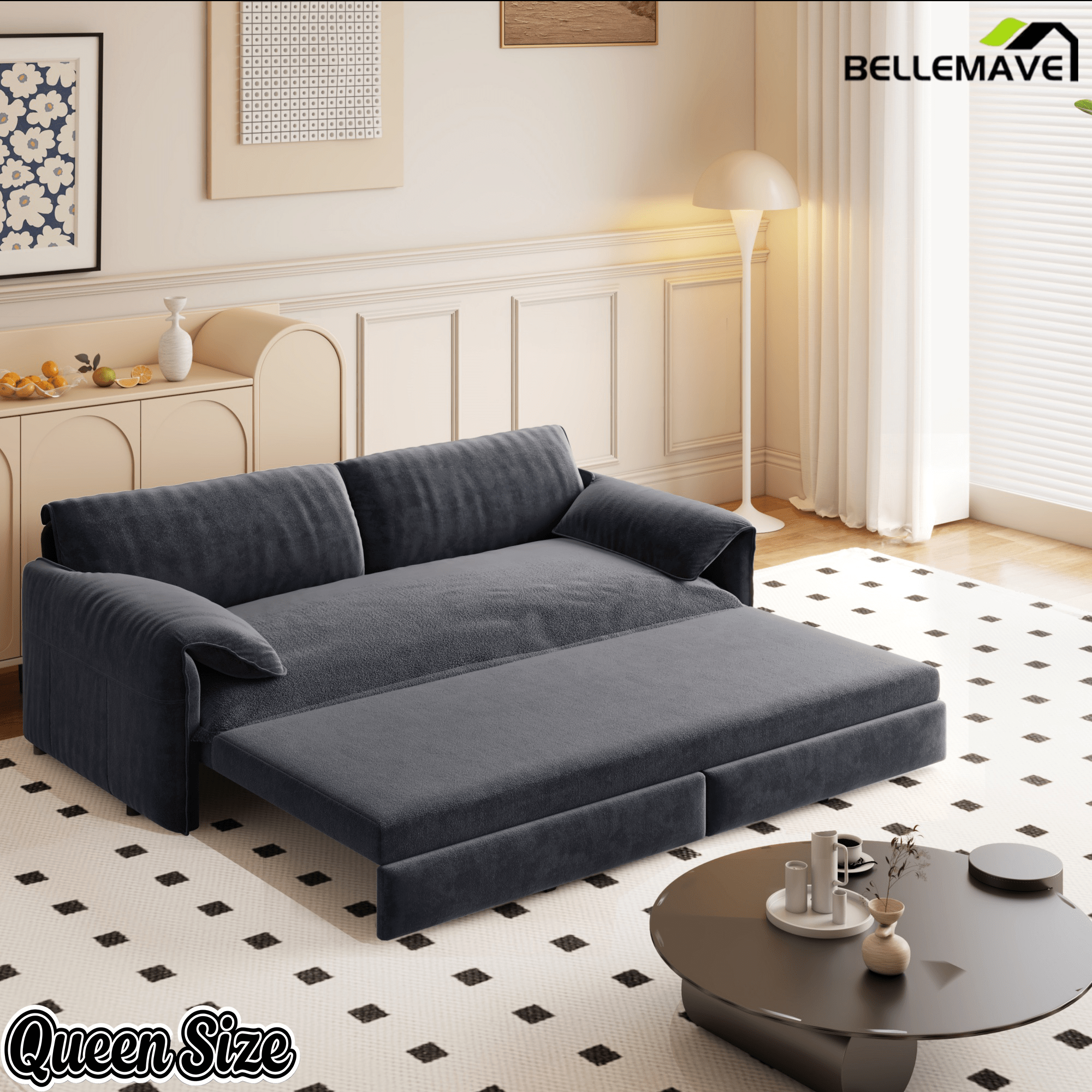 Bellemave® 66'' Velvet Queen Sleeper Sofa Bed, 3 - in - 1 Convertible Couch with Armrest for Living Room & Apartment - Bellemave