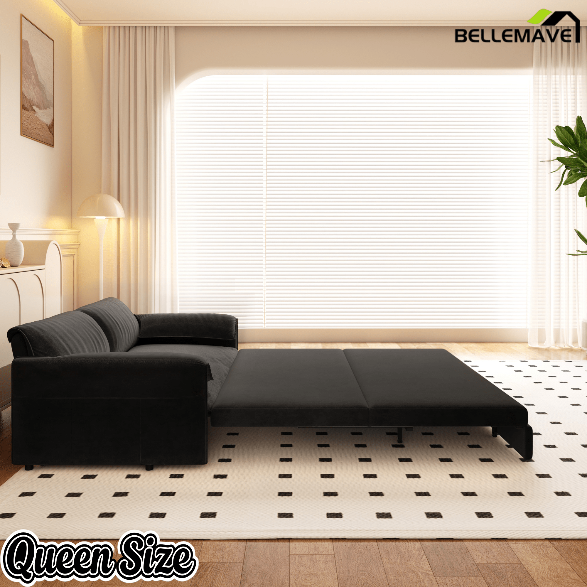 Bellemave® 66'' Velvet Queen Sleeper Sofa Bed, 3 - in - 1 Convertible Couch with Armrest for Living Room & Apartment - Bellemave