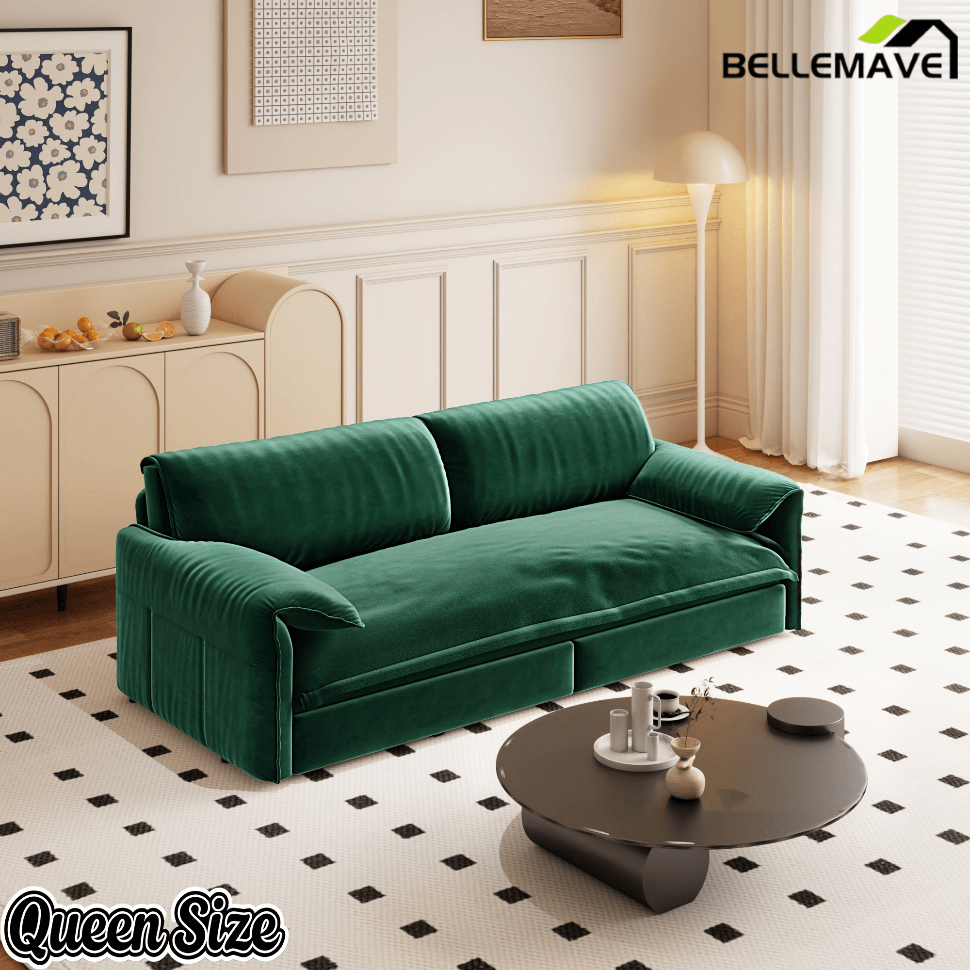 Bellemave® 66'' Velvet Queen Sleeper Sofa Bed, 3 - in - 1 Convertible Couch with Armrest for Living Room & Apartment - Bellemave