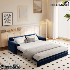 Bellemave® 66'' Velvet Queen Sleeper Sofa Bed, 3 - in - 1 Convertible Couch with Armrest for Living Room & Apartment - Bellemave