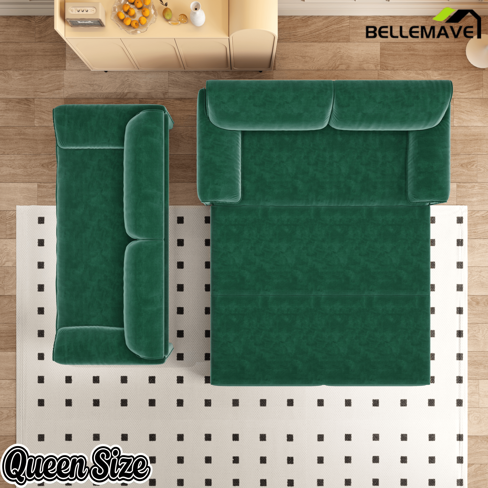 Bellemave® 66'' Velvet Queen Sleeper Sofa Bed, 3 - in - 1 Convertible Couch with Armrest for Living Room & Apartment - Bellemave