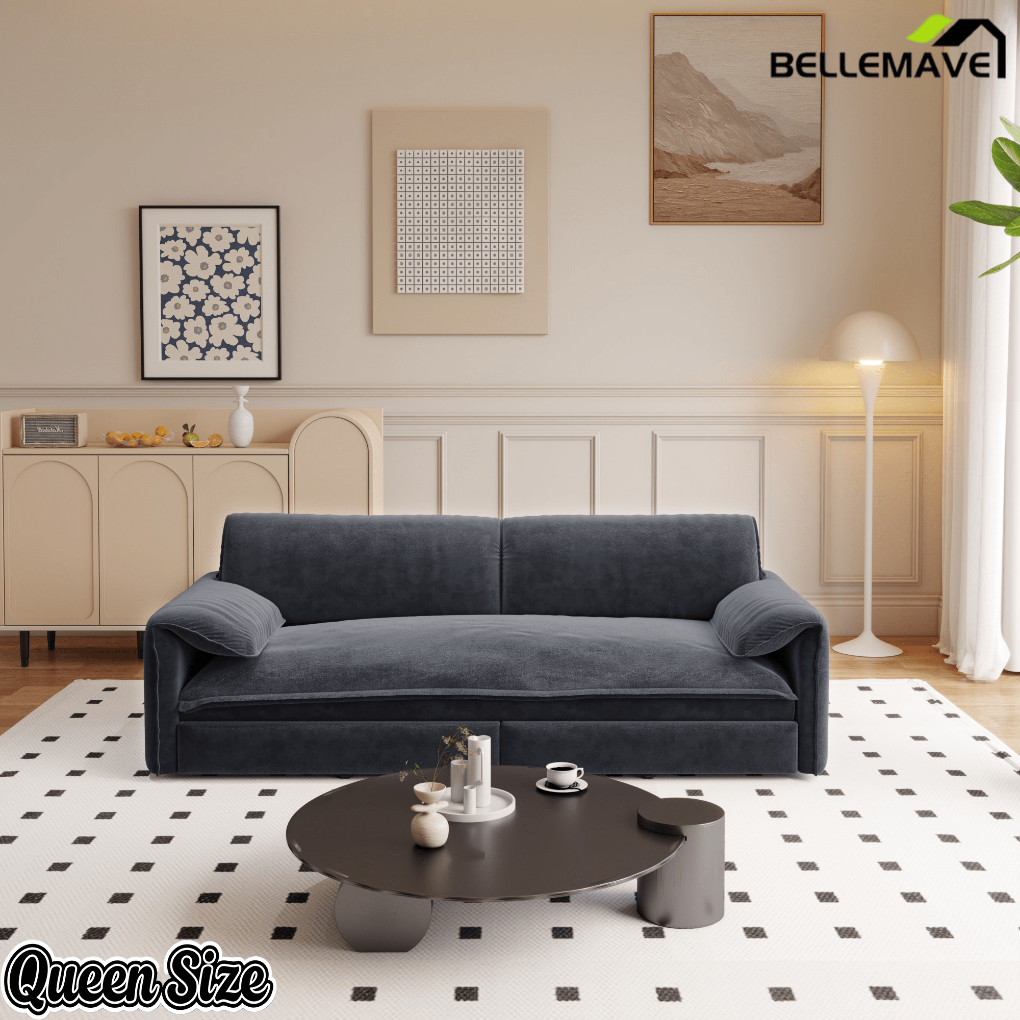 Bellemave® 66'' Velvet Queen Sleeper Sofa Bed, 3 - in - 1 Convertible Couch with Armrest for Living Room & Apartment - Bellemave