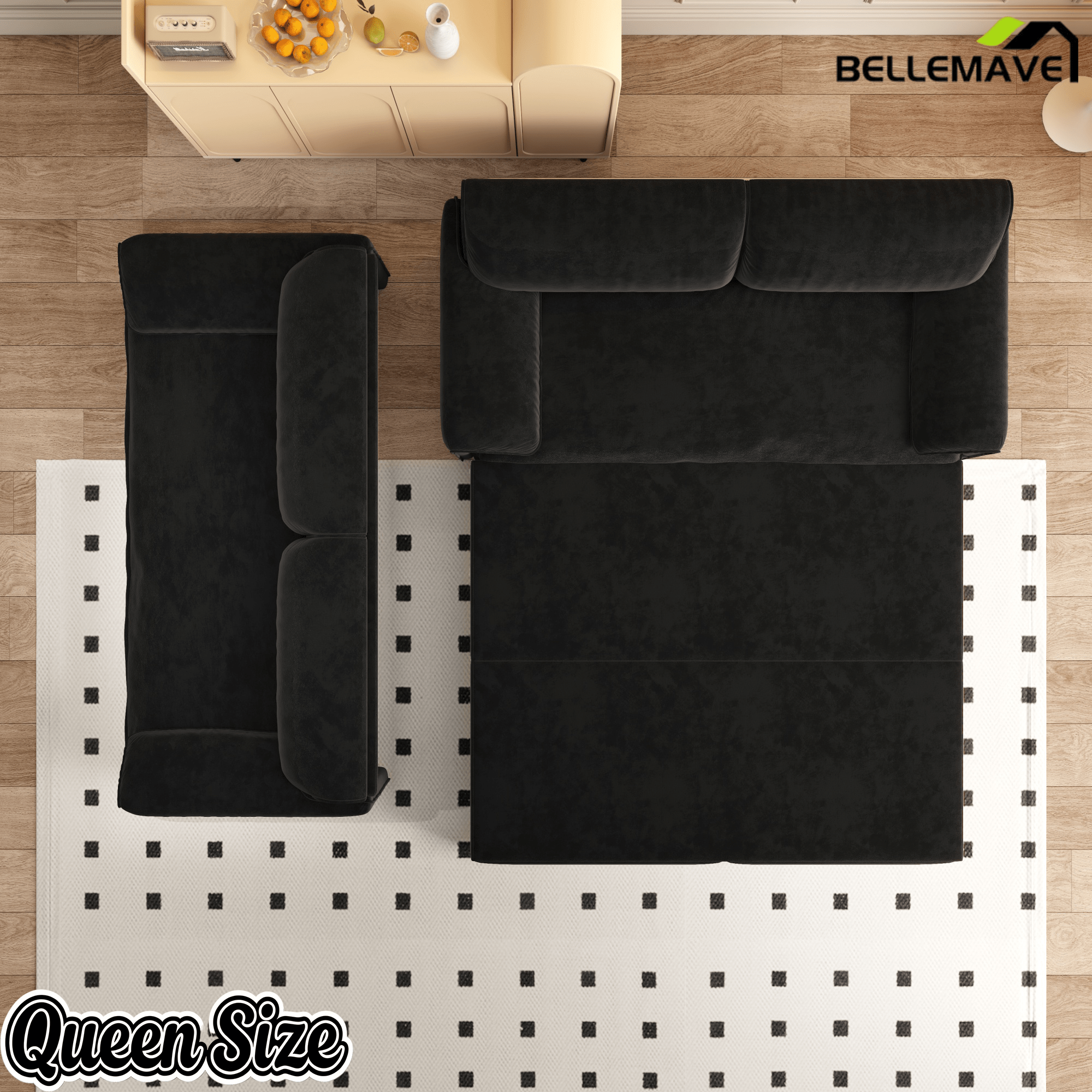Bellemave® 66'' Velvet Queen Sleeper Sofa Bed, 3 - in - 1 Convertible Couch with Armrest for Living Room & Apartment - Bellemave