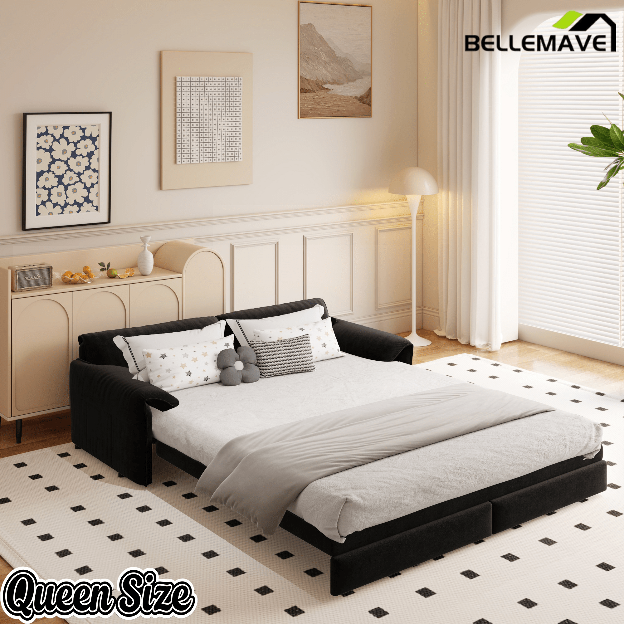 Bellemave® 66'' Velvet Queen Sleeper Sofa Bed, 3 - in - 1 Convertible Couch with Armrest for Living Room & Apartment - Bellemave