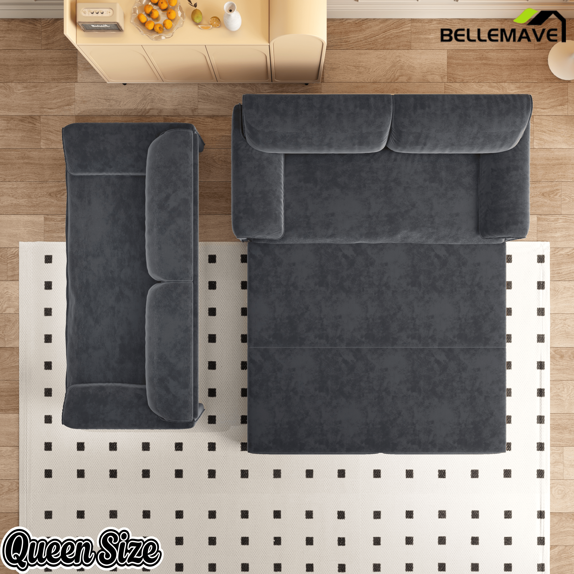 Bellemave® 66'' Velvet Queen Sleeper Sofa Bed, 3 - in - 1 Convertible Couch with Armrest for Living Room & Apartment - Bellemave