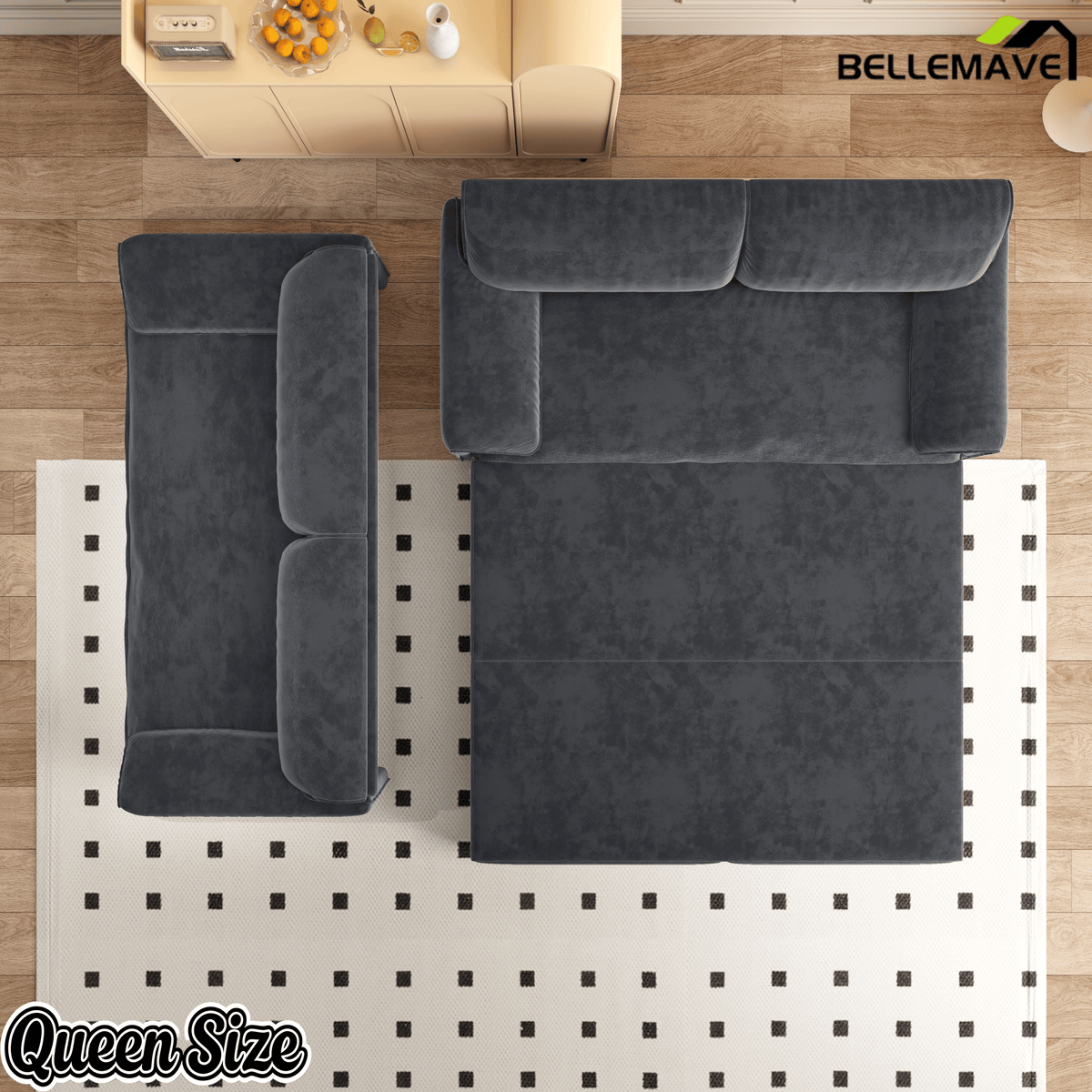 Bellemave® 66'' Velvet Queen Sleeper Sofa Bed, 3 - in - 1 Convertible Couch with Armrest for Living Room & Apartment - Bellemave