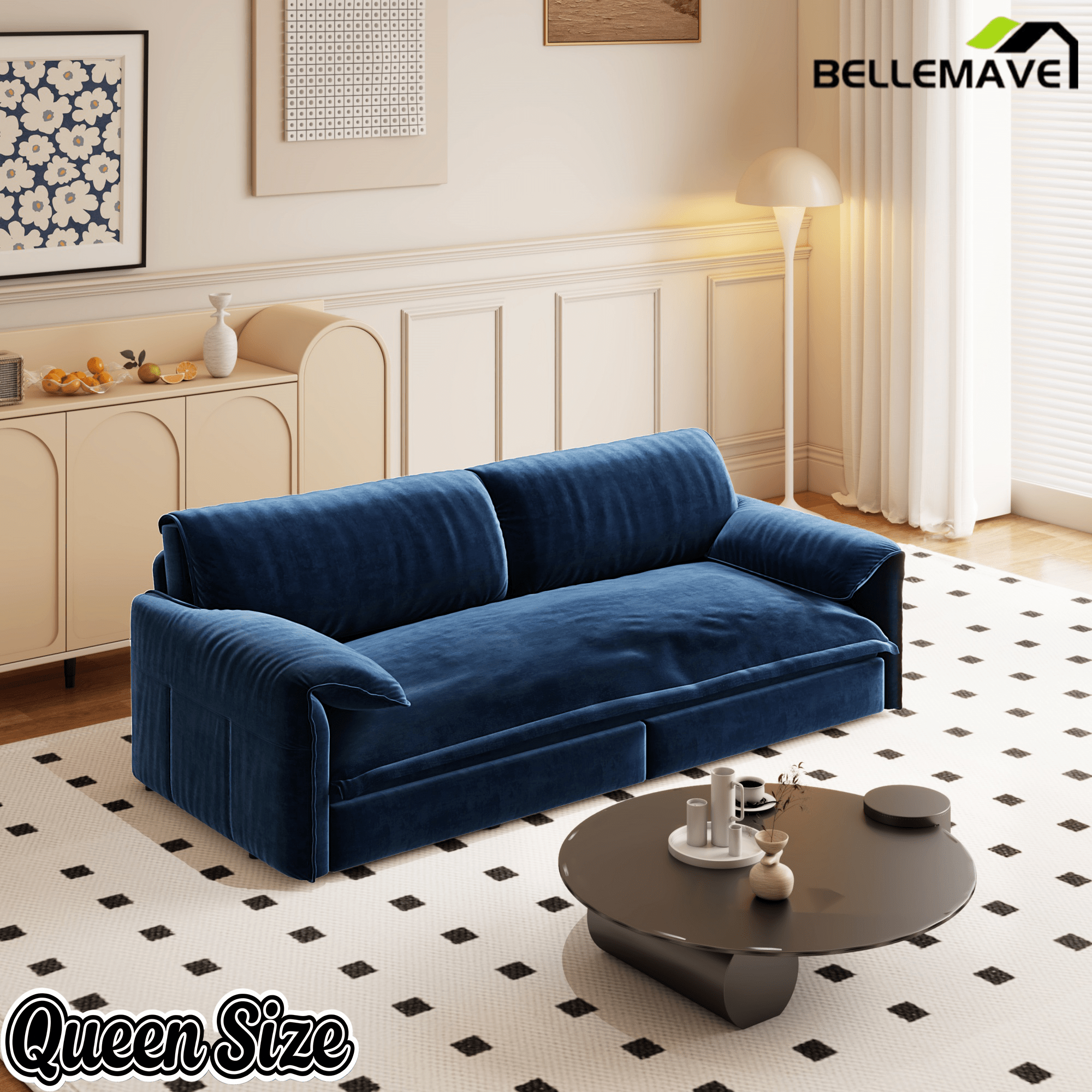 Bellemave® 66'' Velvet Queen Sleeper Sofa Bed, 3 - in - 1 Convertible Couch with Armrest for Living Room & Apartment - Bellemave
