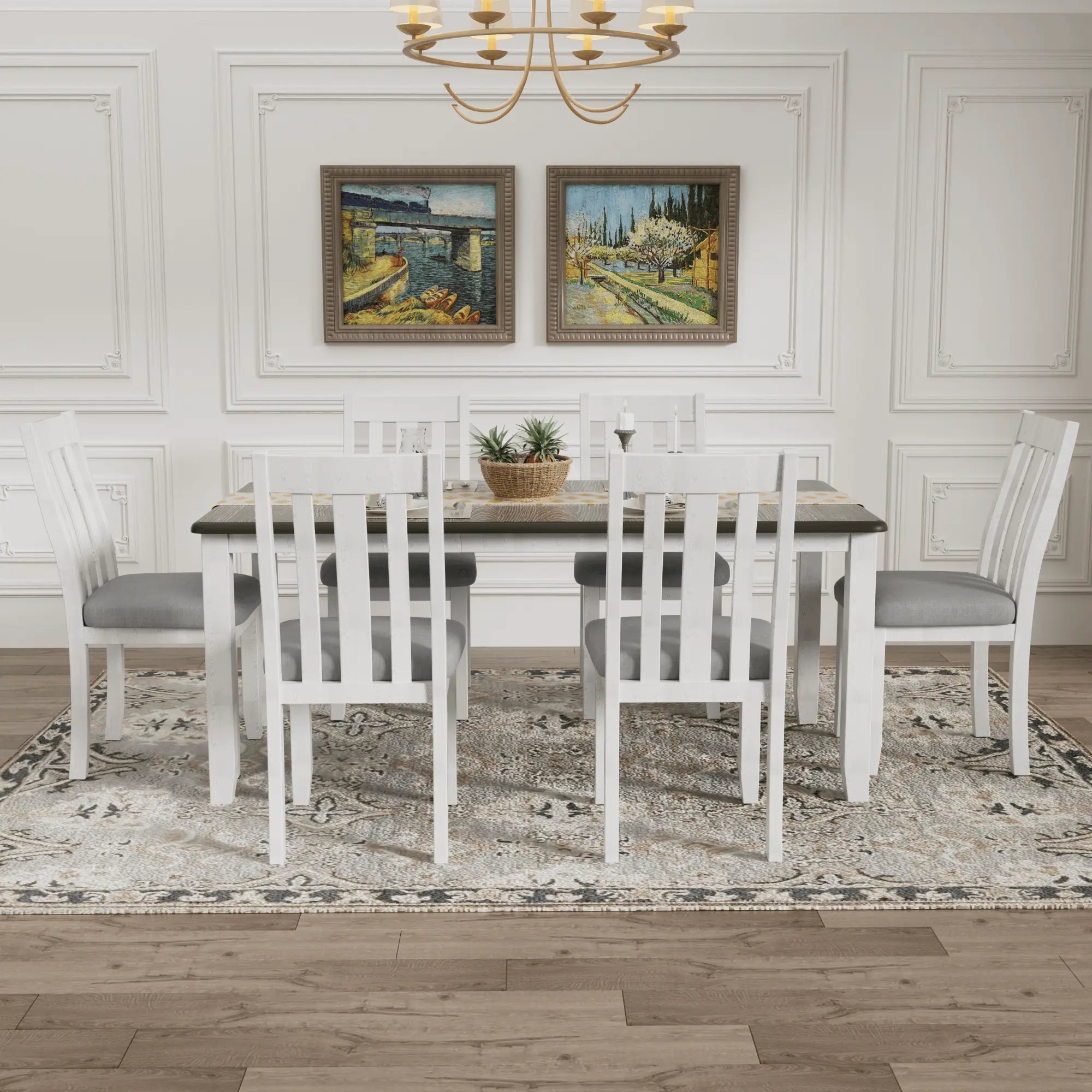 Bellemave® 7 - Piece Retro Style Dining Table Set with Extendable Table and 6 Upholstered Chairs - Bellemave