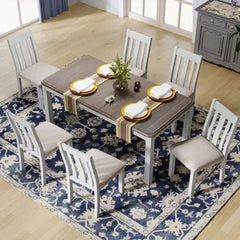 Bellemave® 7 - Piece Retro Style Dining Table Set with Extendable Table and 6 Upholstered Chairs - Bellemave