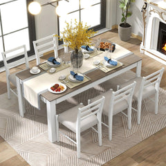 Bellemave® 7 - Piece Wooden Dining Table Set Multifunctional Extendable Table with Leaf and 2 Drawers, 6 Soft Cushion Dining Chairs - Bellemave