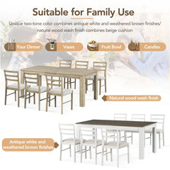 Bellemave® 7 - Piece Wooden Dining Table Set Multifunctional Extendable Table with Leaf and 2 Drawers, 6 Soft Cushion Dining Chairs - Bellemave