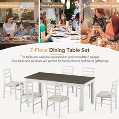 Bellemave® 7 - Piece Wooden Dining Table Set Multifunctional Extendable Table with Leaf and 2 Drawers, 6 Soft Cushion Dining Chairs - Bellemave