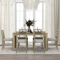 Bellemave® 7 - Piece Wooden Dining Table Set Multifunctional Extendable Table with Leaf and 2 Drawers, 6 Soft Cushion Dining Chairs - Bellemave