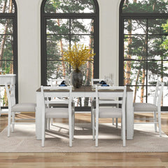 Bellemave® 7 - Piece Wooden Dining Table Set Multifunctional Extendable Table with Leaf and 2 Drawers, 6 Soft Cushion Dining Chairs - Bellemave