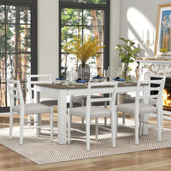 Bellemave® 7 - Piece Wooden Dining Table Set Multifunctional Extendable Table with Leaf and 2 Drawers, 6 Soft Cushion Dining Chairs - Bellemave
