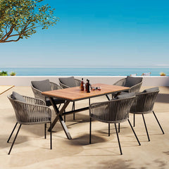 Bellemave® 7 Pieces Acacia Wood Patio Dining Set With Dining Table and Chairs - Bellemave