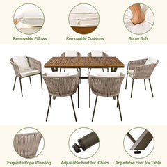 Bellemave® 7 Pieces Acacia Wood Patio Dining Set With Dining Table and Chairs - Bellemave