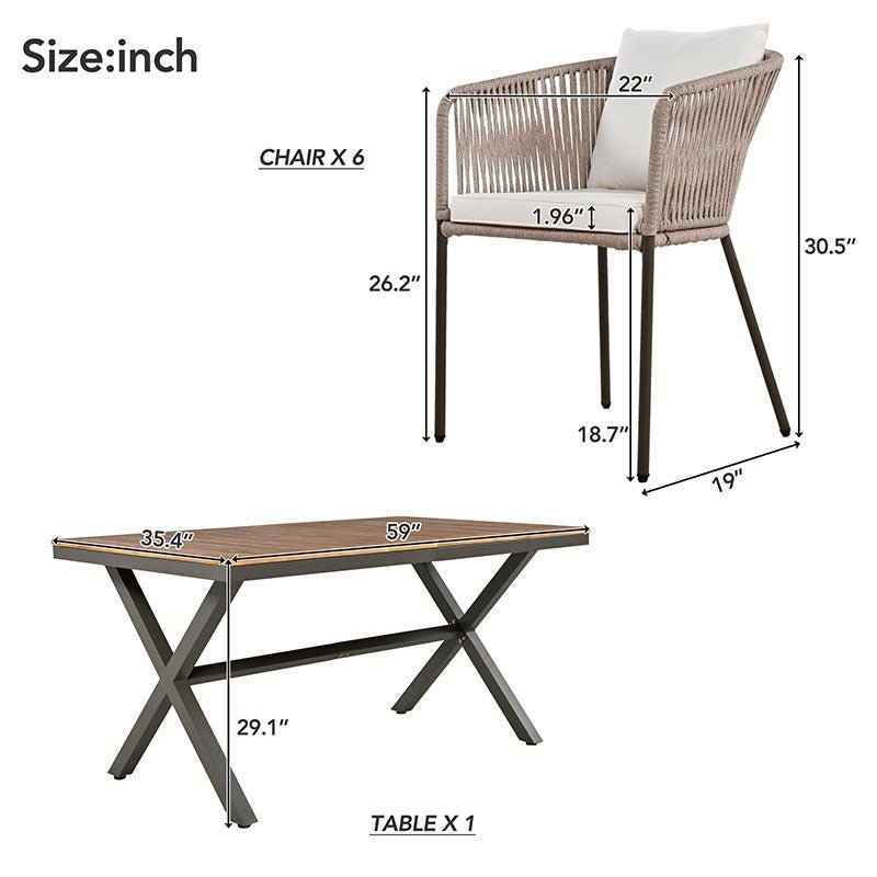 Bellemave® 7 Pieces Acacia Wood Patio Dining Set With Dining Table and Chairs - Bellemave