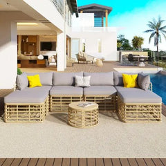 Bellemave® 7 - Pieces All - Weather Rattan Sectional Sofa Set with Thick Cushions and Pillows - Bellemave