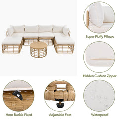 Bellemave® 7 - Pieces All - Weather Rattan Sectional Sofa Set with Thick Cushions and Pillows - Bellemave