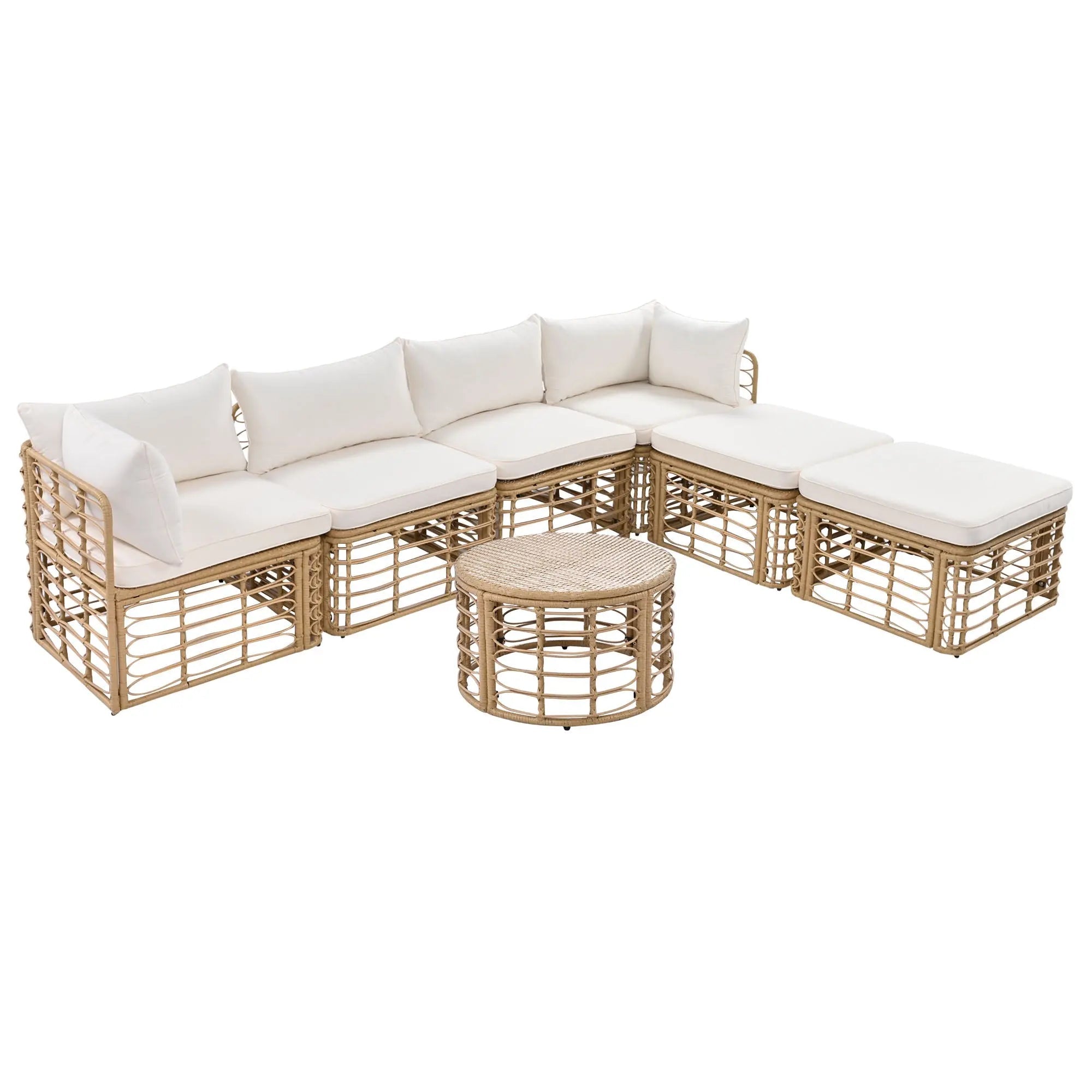 Bellemave® 7 - Pieces All - Weather Rattan Sectional Sofa Set with Thick Cushions and Pillows - Bellemave