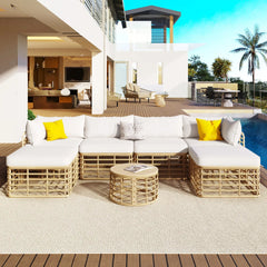 Bellemave® 7 - Pieces All - Weather Rattan Sectional Sofa Set with Thick Cushions and Pillows - Bellemave