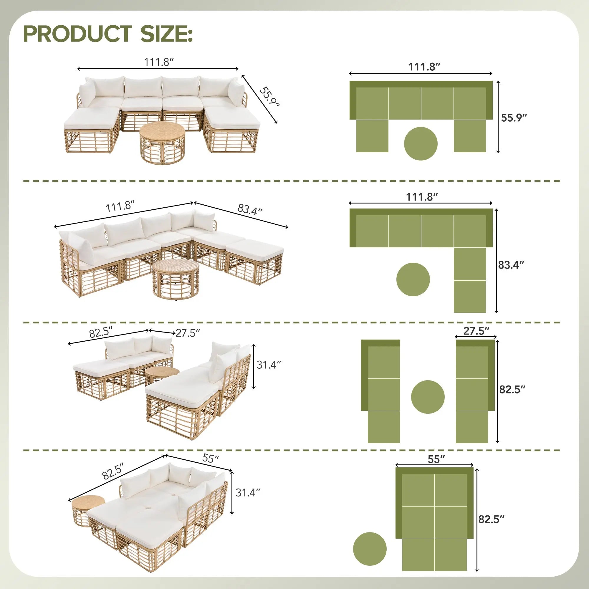 Bellemave® 7 - Pieces All - Weather Rattan Sectional Sofa Set with Thick Cushions and Pillows - Bellemave