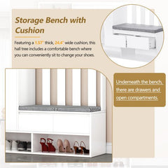 Bellemave® 70.8" Hall Tree Storage with Cushioned Storage Bench, Pegboard and 4 Hooks - Bellemave