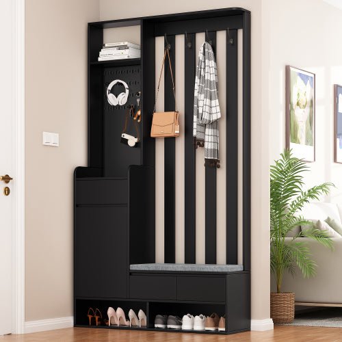Bellemave® 70.8" Hall Tree Storage with Cushioned Storage Bench, Pegboard and 4 Hooks - Bellemave