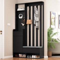 Bellemave® 70.8" Hall Tree Storage with Cushioned Storage Bench, Pegboard and 4 Hooks - Bellemave