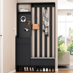 Bellemave® 70.8" Hall Tree Storage with Cushioned Storage Bench, Pegboard and 4 Hooks - Bellemave
