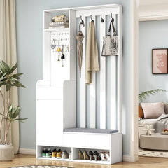 Bellemave® 70.8" Hall Tree Storage with Cushioned Storage Bench, Pegboard and 4 Hooks - Bellemave
