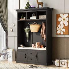 Bellemave® 70.9" 3 - in - 1 Design Hall Tree with 3 Hooks , Coat Hanger, Storage Bench - Bellemave