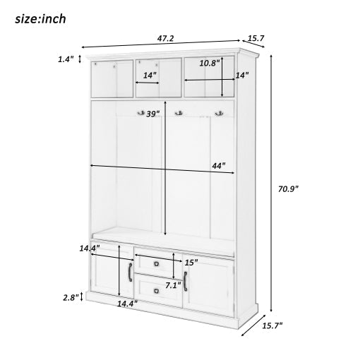 Bellemave® 70.9" 3 - in - 1 Design Hall Tree with 3 Hooks , Coat Hanger, Storage Bench - Bellemave