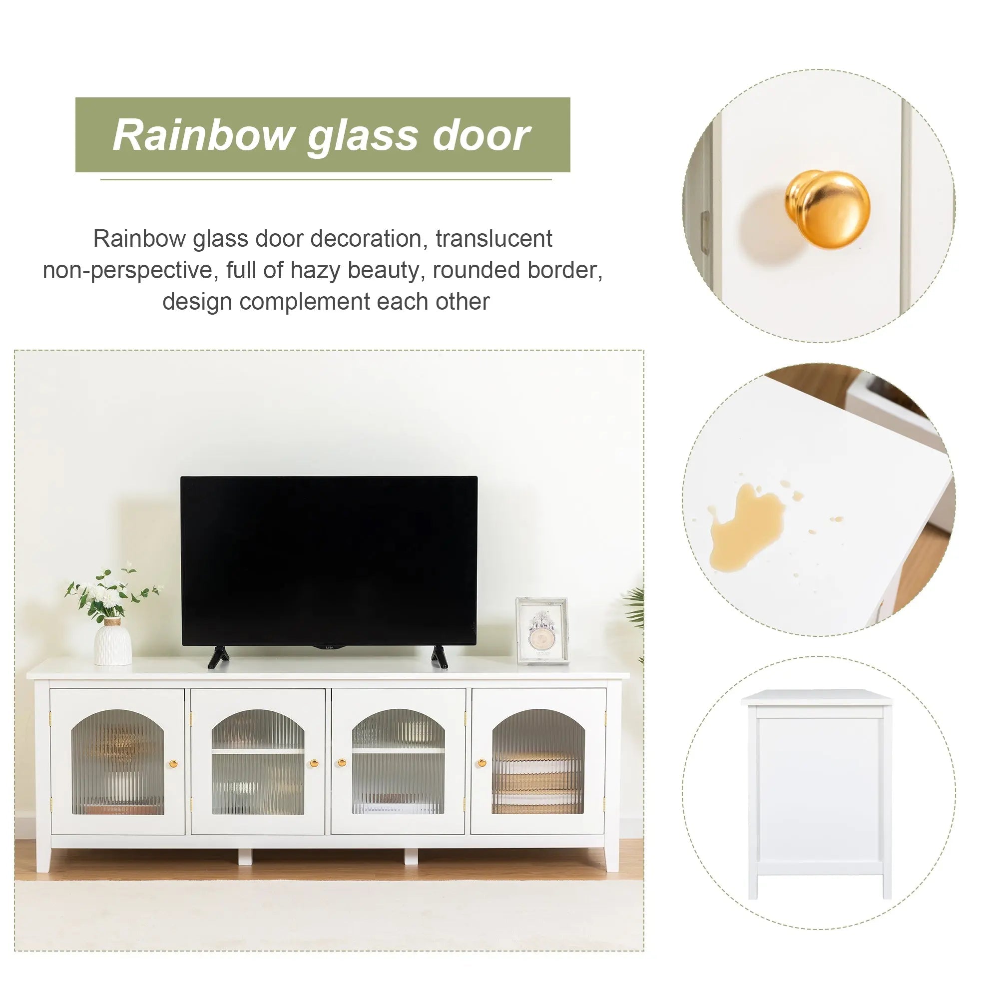 Bellemave® 71" chstylish TV Cabinet Entertainment Center TV Stand Solid Wood Frame,ChangHong Glass Door,Metal Handle - Bellemave