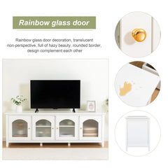 Bellemave® 71" chstylish TV Cabinet Entertainment Center TV Stand Solid Wood Frame,ChangHong Glass Door,Metal Handle - Bellemave