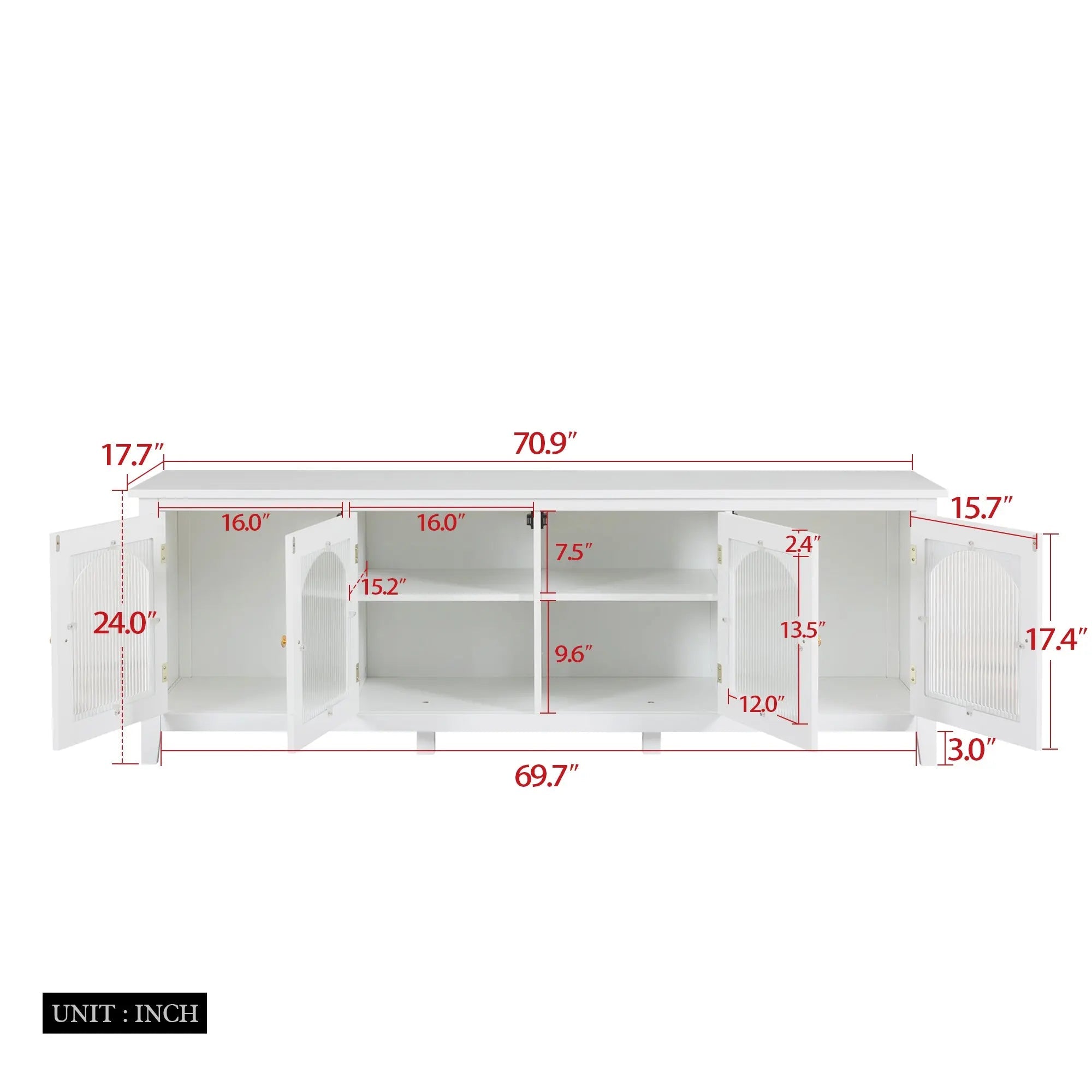 Bellemave® 71" chstylish TV Cabinet Entertainment Center TV Stand Solid Wood Frame,ChangHong Glass Door,Metal Handle - Bellemave