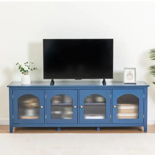 Bellemave® 71" chstylish TV Cabinet Entertainment Center TV Stand Solid Wood Frame,ChangHong Glass Door,Metal Handle - Bellemave
