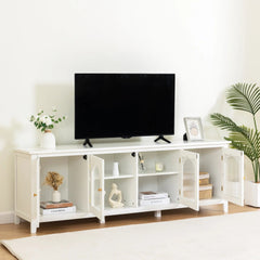 Bellemave® 71" chstylish TV Cabinet Entertainment Center TV Stand Solid Wood Frame,ChangHong Glass Door,Metal Handle - Bellemave