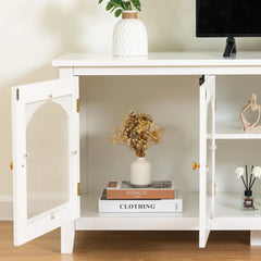 Bellemave® 71" chstylish TV Cabinet Entertainment Center TV Stand Solid Wood Frame,ChangHong Glass Door,Metal Handle - Bellemave