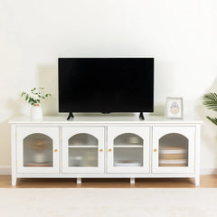 Bellemave® 71" chstylish TV Cabinet Entertainment Center TV Stand Solid Wood Frame,ChangHong Glass Door,Metal Handle - Bellemave
