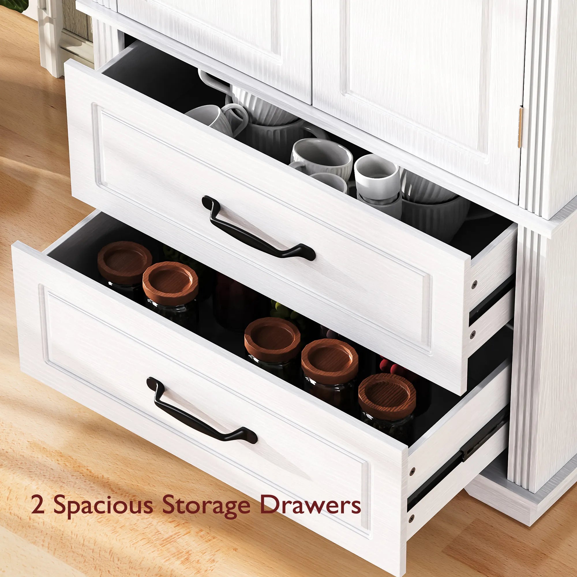 Bellemave® 71" Embossed Texture Freestanding Cupboard Cabinet with 2 Large Drawers, 8 Door Shelves and 3 Cabinet Shelves - Bellemave